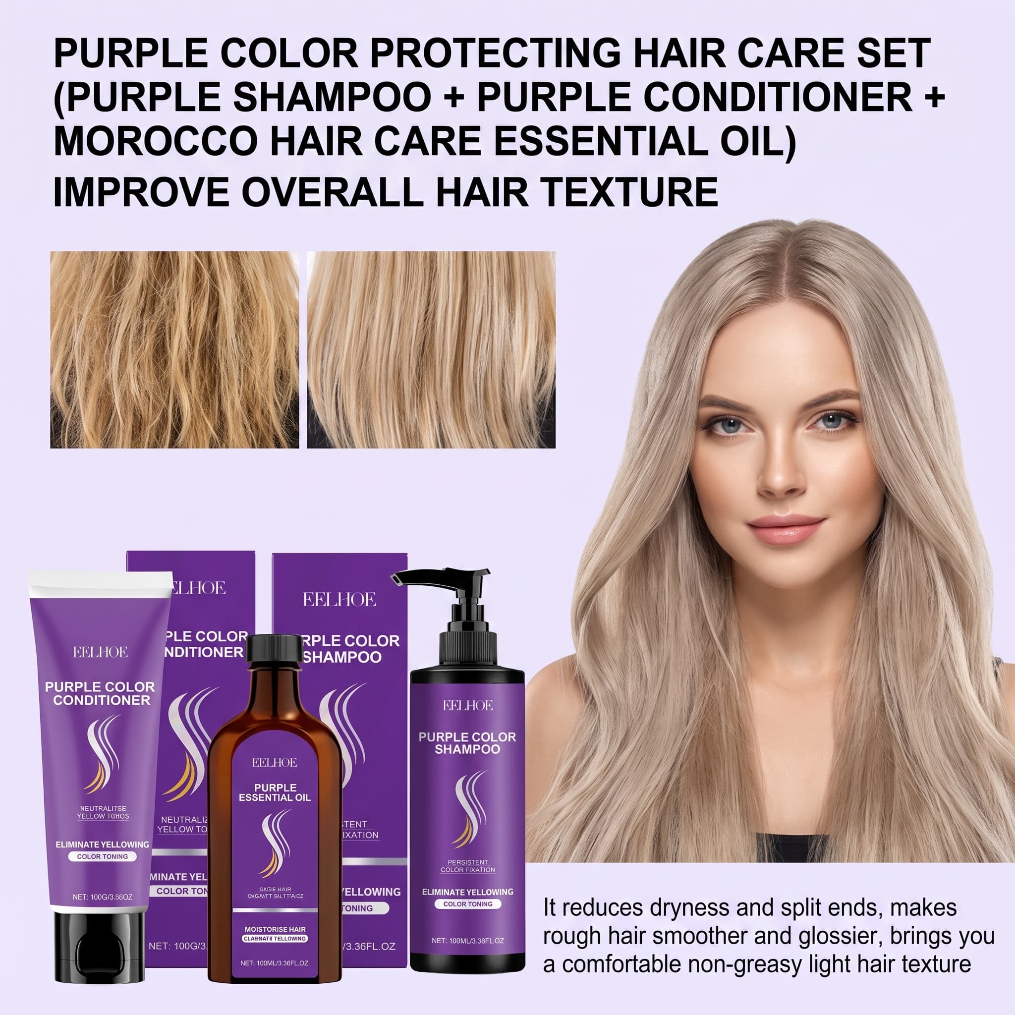 Hair Care Serum - Lila Shampoo-Set mit Conditioner, Haaröl, Serum,