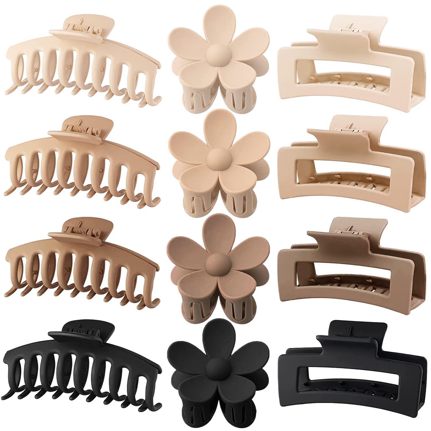 Hair Clip Claw Large - 12-teiliges Set Haarklammern in Neutralen Tönen,