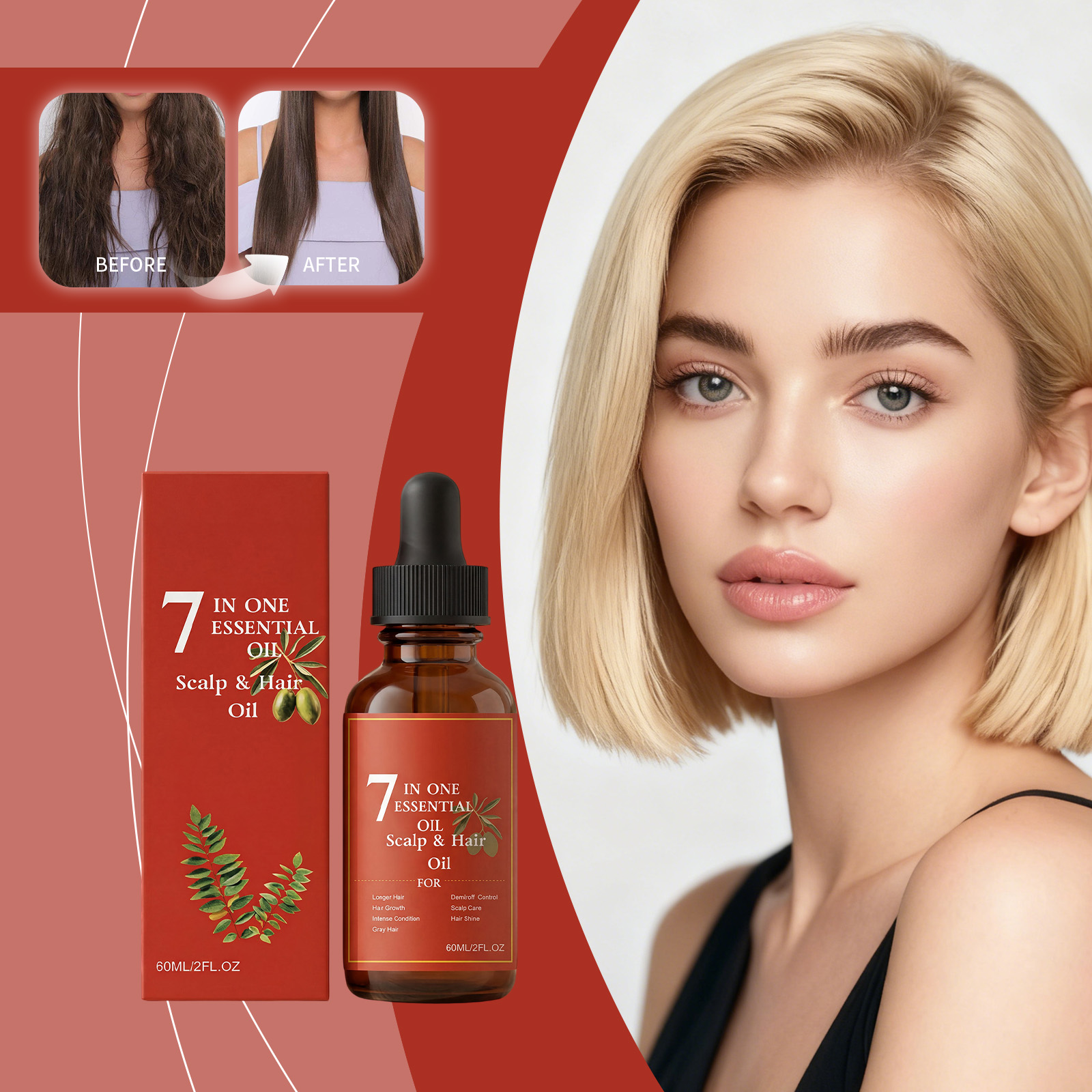 Hair Care Olive Oil - 7-in-1 Haar-Ätherisches Öl 60ml Rosmarin-Oliven-Rizinusöl-Mischung für