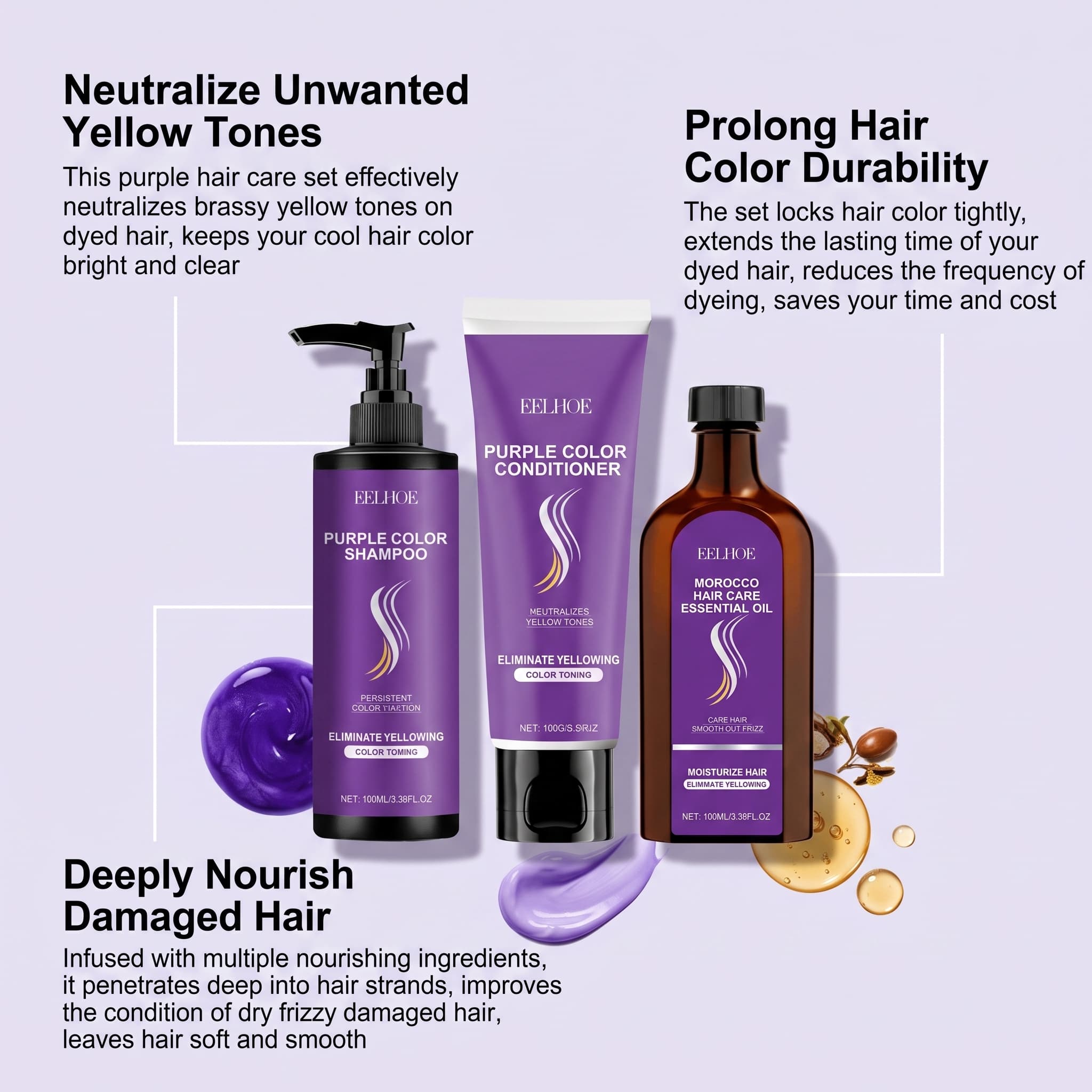 Lila Shampoo-Set mit Condition – Hair Care Serum Bewertung und Preis